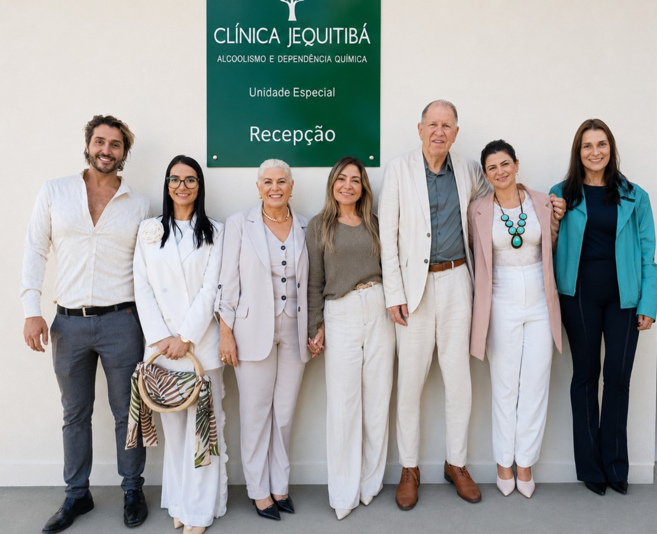 Equipe multidisciplinar da Clínica Jequitibá reunida na recepção da unidade especial